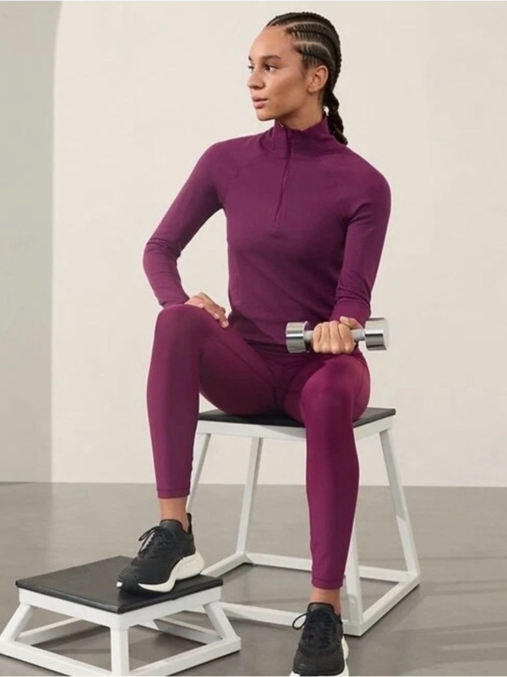 Athleta Flurry Half Zip Mock Neck Top – Wild Plum, Size S